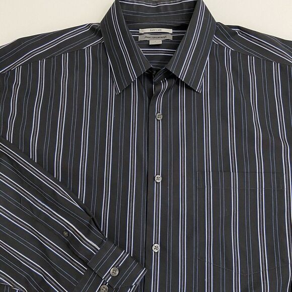 Johnston & Murphy Other - Johnston & Murphy Men LS Black Blue Striped Button Front Shirt Size L Easy Care
